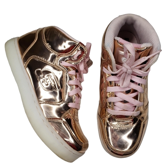 Skechers | Rose Gold High Top Lace Up Girls Street Skater Shoes Glam Sneakers 4 - Picture 1 of 10
